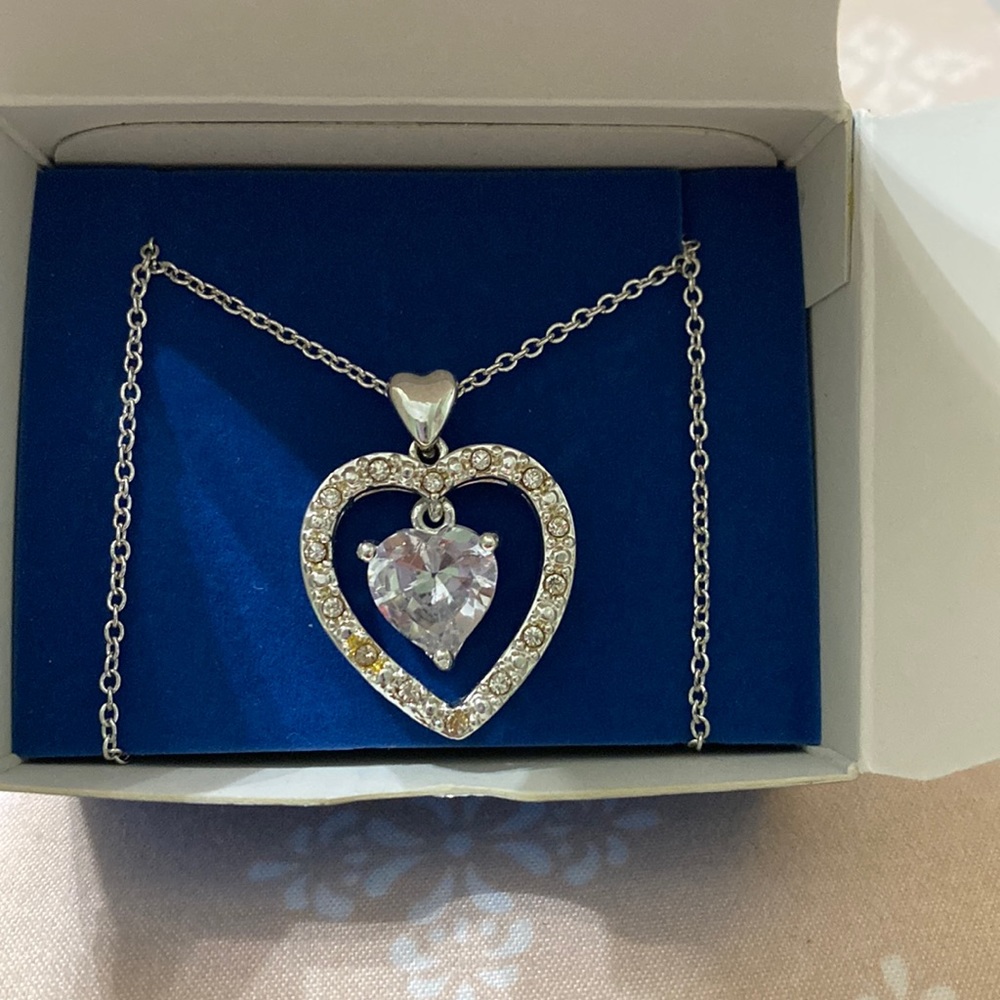 Rhinestone double heart necklace